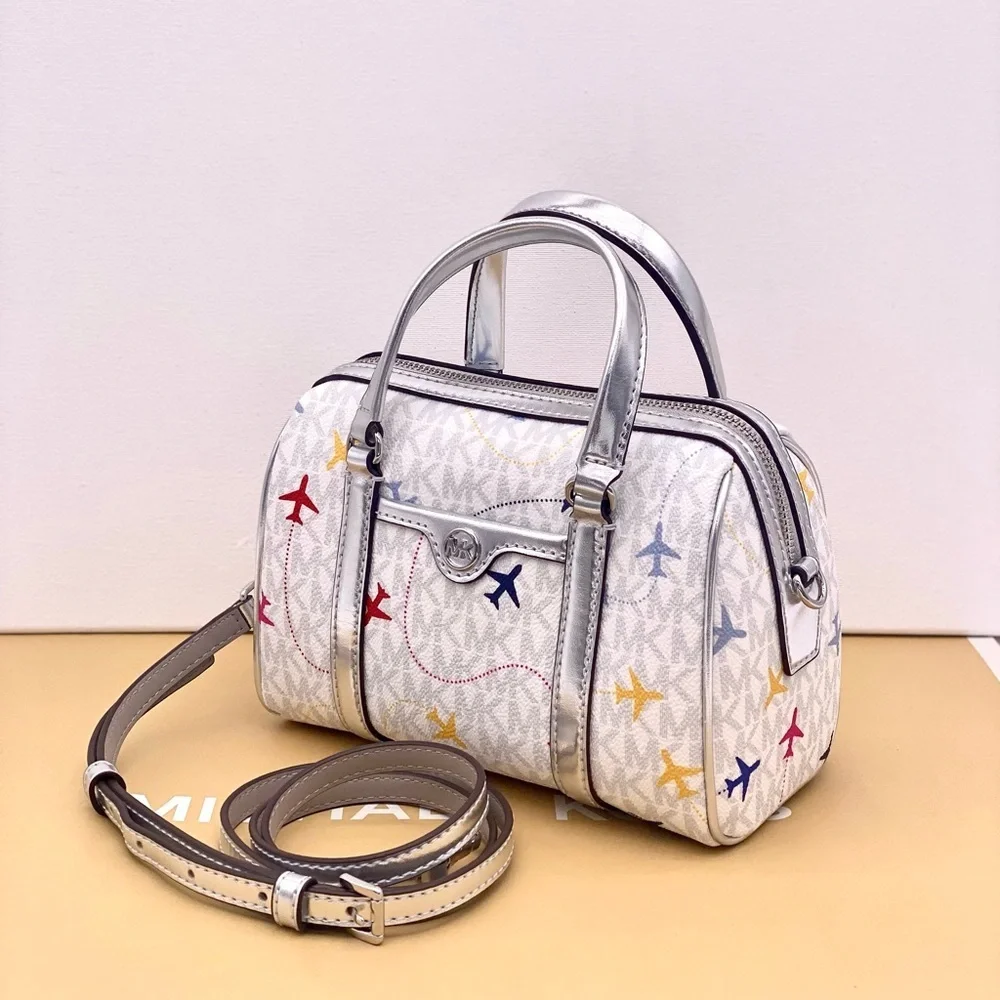 Michael Kors SM Satchel Crossbody Bag MK White Multi - Picture 2 of 11